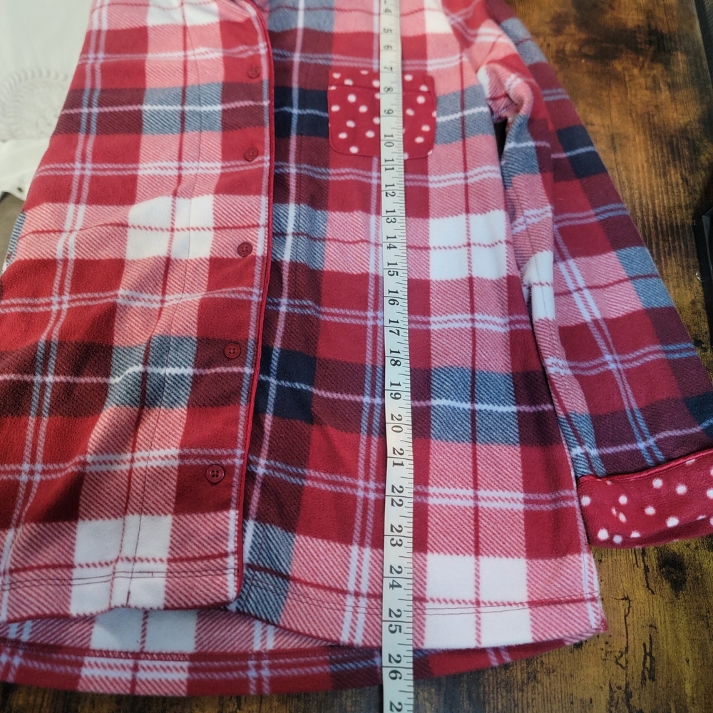 Women's Fleece Pajama Set with Polka Dot Trim In Red Plaid Size Small - Picture 11 of 12
